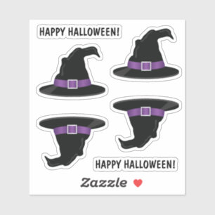 Heks Petten met Paarse details Happy Halloween Sticker