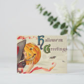 Heks & Pompoen (Oude Halloweenkaart) Briefkaart (Staand voorkant)