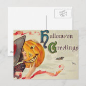 Heks & Pompoen (Oude Halloweenkaart) Briefkaart (Voorkant / Achterkant)