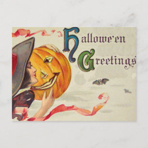 Heks & Pompoen (Oude Halloweenkaart) Briefkaart
