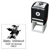 Heks & Pompoen Silhouet Happy Halloween Naam Zelfinktende Stempel (In situ)