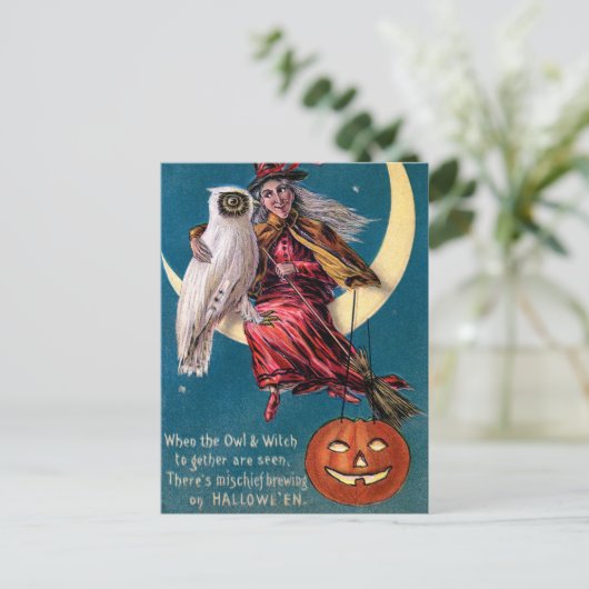  heks pompoen uil Halloween briefkaart (Staand voorkant)