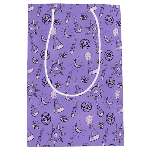Heks Potions Paarse Alchemy Patroon Halloween Medium Cadeauzakje (Voorkant)