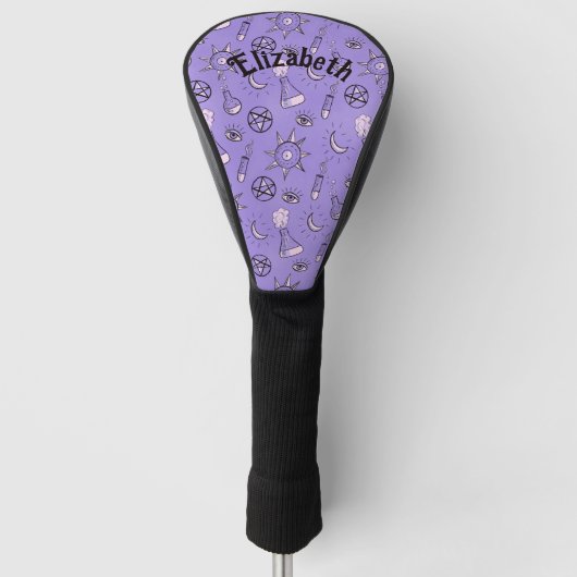 Heks Potions Paarse Alchemy Patroon Naam Golfheadcover (Voorkant)