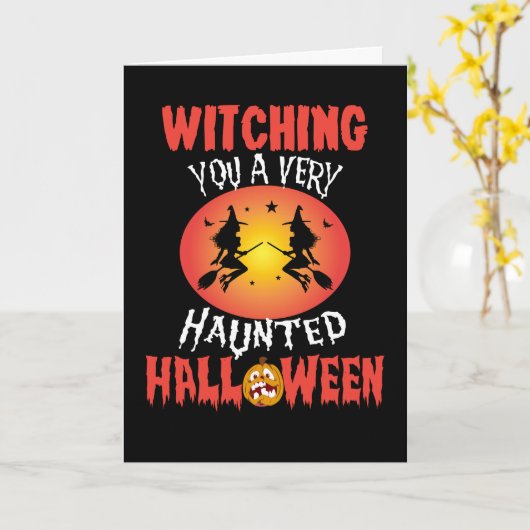 Heks Prettig Halloween Kaart (Gele Bloem)