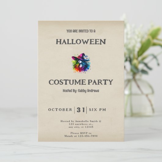 Heks Regenboog Haar Kleurrijk  Halloween Kaart (Staand voorkant)