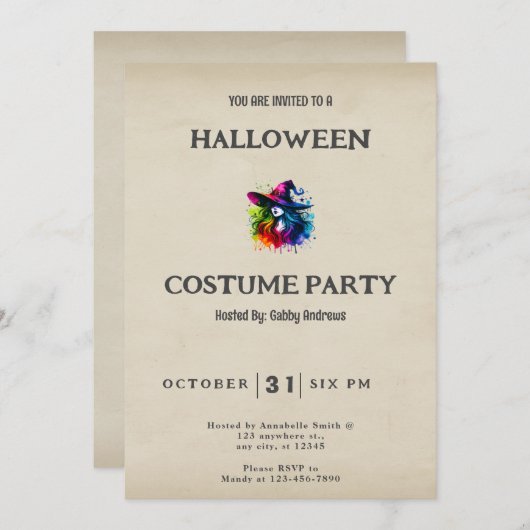 Heks Regenboog Haar Kleurrijk  Halloween Kaart (Voorkant / Achterkant)