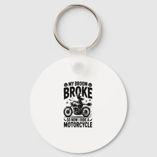 Heks rijdt motorfiets Halloween Sleutelhanger (Voorkant)