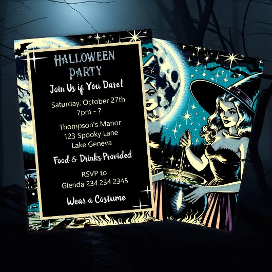  heks roeren een ketel Halloween Party Kaart