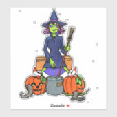 heks roert een cauldron | Halloween monster Sticker (Vel)