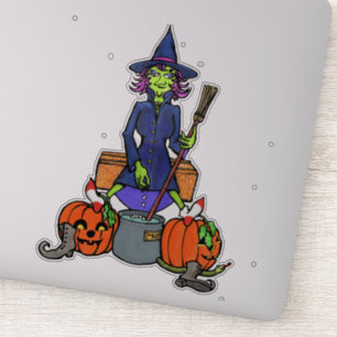heks roert een cauldron   Halloween monster Sticker