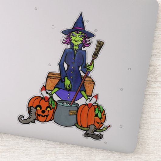heks roert een cauldron | Halloween monster Sticker (Detail)