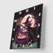 Heks roert 's nachts een drankje onder een volle m vierkante klok (Hoek)