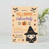 Heks Schattige kostuum Halloween Party Kaart (Staand voorkant)