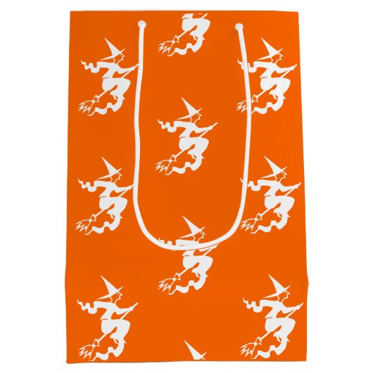 Heks silhouet in Neon sinaasappel Medium Cadeauzakje (Achterkant)