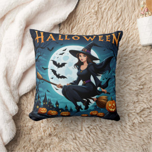 Heks stijgt op Halloween-avond Kussen