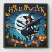 Heks stijgt op Halloween-avond Vierkante Klok (Voorkant)