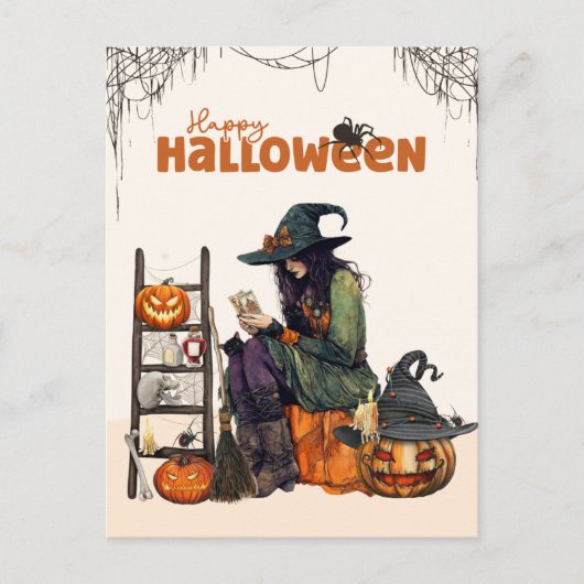  heks tarot enge pompoen Halloween Briefkaart (Voorkant)