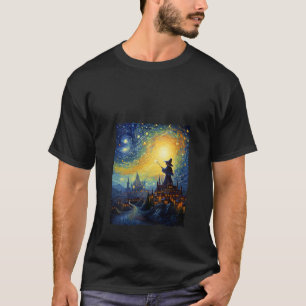 Heks Tekening Nacht Halloween Sterrennacht Van Gog T-shirt