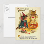 Heks Uil Jack O Lantaarn Pompoen Briefkaart (Voorkant / Achterkant)