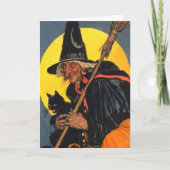 Heks uit de oude tijd met zwarte kat kaart (Voorkant)