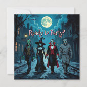Heks, Vampier, Dracula en Mummy Halloween Party Kaart (Voorkant)