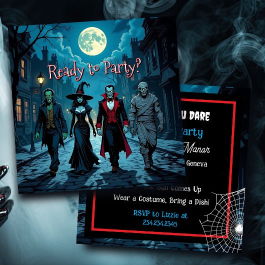 Heks, Vampier, Dracula en Mummy Halloween Party Kaart