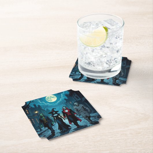 Heks, Vampier, Dracula en Mummy Halloween Party Kartonnen Onderzetters (Insitu)