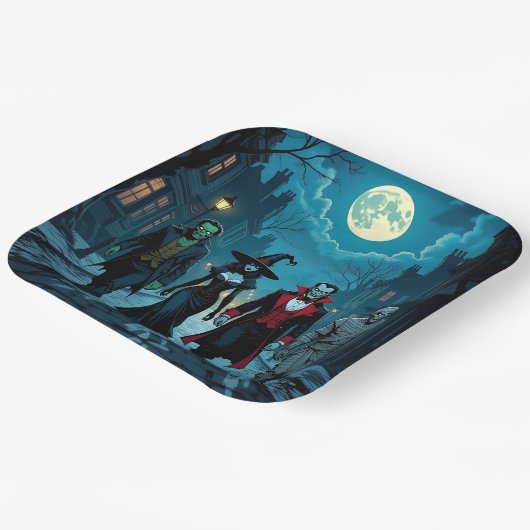 Heks, Vampier, Dracula en Mummy Halloween Party Papieren Bordje (Gebogen)