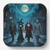 Heks, Vampier, Dracula en Mummy Halloween Party Papieren Bordje (Voorkant)