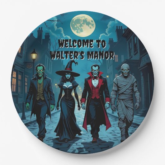 Heks, Vampier, Dracula en Mummy Halloween Party Papieren Bordje (Voorkant)