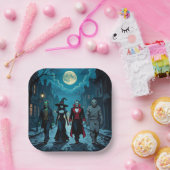 Heks, Vampier, Dracula en Mummy Halloween Party Papieren Bordje (Feest)