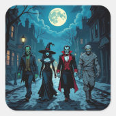 Heks, Vampier, Dracula en Mummy Halloween Party Vierkante Sticker (Voorkant)