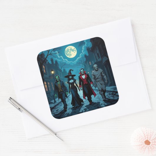 Heks, Vampier, Dracula en Mummy Halloween Party Vierkante Sticker (Envelop)