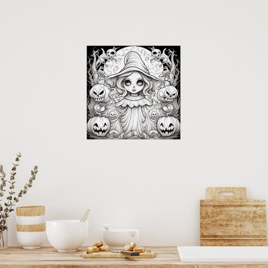 Heks van de pompoenen kleur jezelf poster (Keuken)