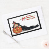 Heks van een vintage Halloween Rechthoekige Sticker (Envelop)