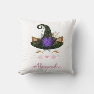 Heks van het Kat van het Monogram van Halloween de Kussen