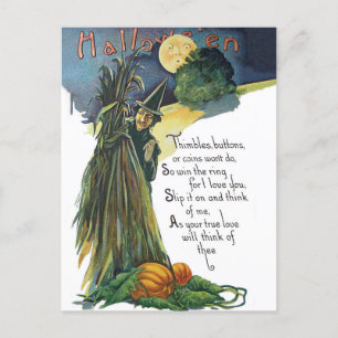 Heks verbergt zich met Halloween gedicht Briefkaart
