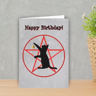 Heks Verjaardag Zwarte Kat Rode Pentagram Cirkel G Kaart
