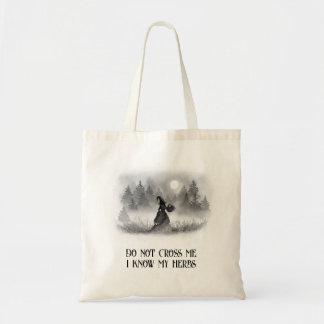 Heks Verzamelen Kruiden bij Volle Maan Zwart-Wit Tote Bag