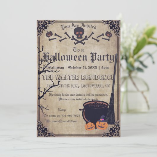  heks Victoriaans Gothic Halloween Party Kaart (Staand voorkant)