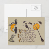 Heks Vleermuis Uil Zwarte Kat Jack-o'-lantern Briefkaart (Voorkant / Achterkant)