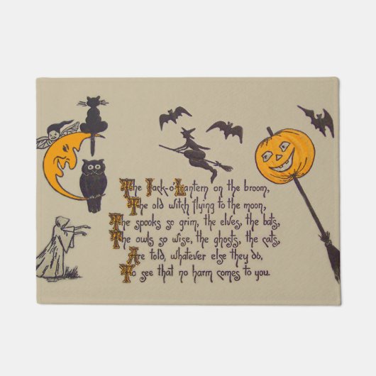 Heks Vleermuis Uil Zwarte Kat Jack O' Lantern Deurmat (Voorkant)