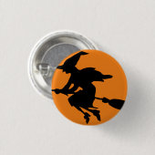 Heks Vliegen op bezemsilhouet Ronde Button 3,2 Cm (Voorkant /achterkant)