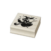 Heks vliegen Vintage Retro Halloween Rubberstempel (Stempel)