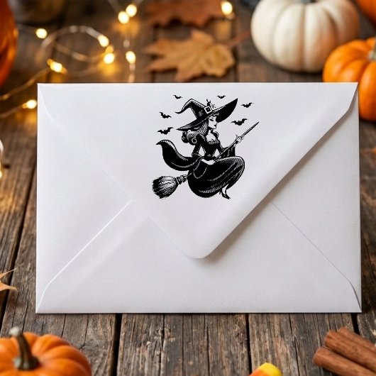 Heks vliegen Vintage Retro Halloween Rubberstempel