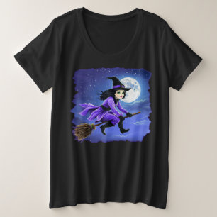 Heks vliegend op een bezem - Wicca Halloween 1 Grote Maat T-shirt