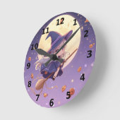 Heks vliegend over de maan Halloween wandklok (Hoek)
