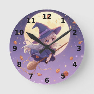 Heks vliegend over de maan Halloween wandklok