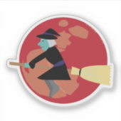 Heks vliegend 's nachts sticker (Voorkant)